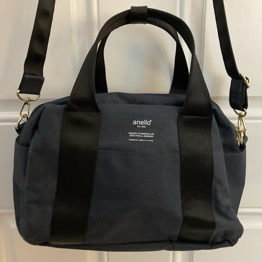 Anello Speedy Duffle Shoulder Bag Navy Blue Black Zip Enclosure Made in Japan